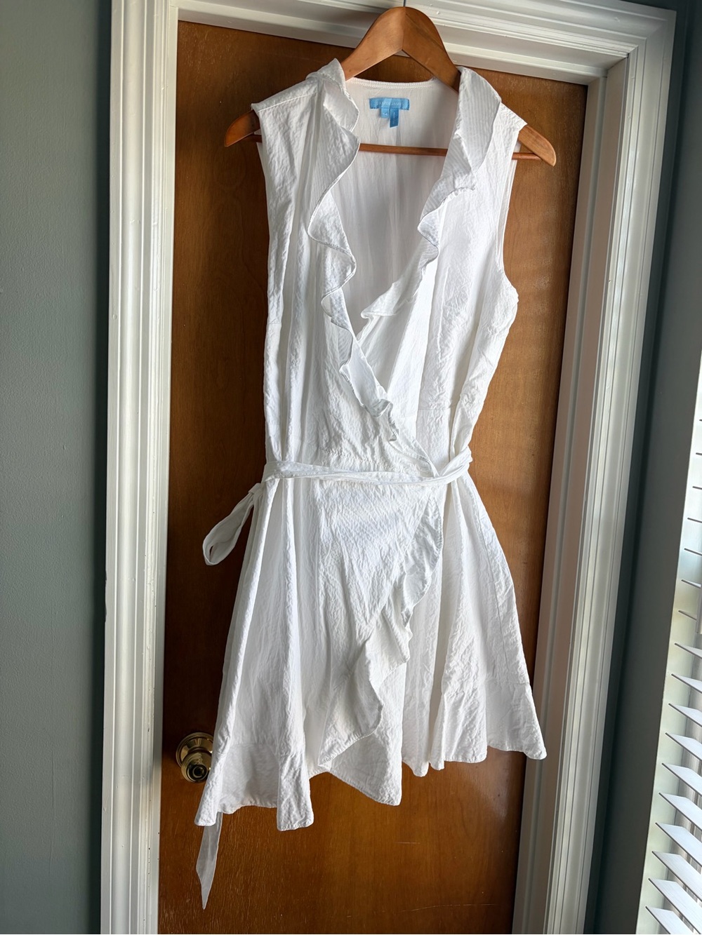 Draper James White Ruffle Wrap Mini Dress with Tie Waist